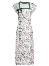 Load image into Gallery viewer, Green Rose Square Collar Split Cheongsam Dress