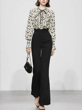 Load image into Gallery viewer, 2PS Stand Collar Printed Top And Black Flared Pants Set