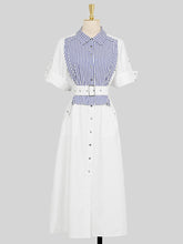 Load image into Gallery viewer, White Striped Short Sleeve 1950S Shirt Dress