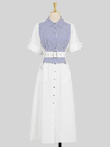 White Striped Short Sleeve 1950S Shirt Dress