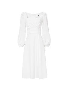 White Square Collar Long Sleeve Party Dress