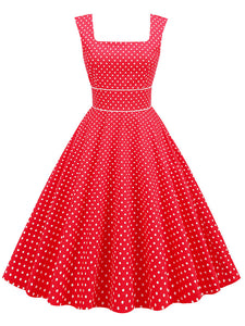 Red Polka Dots Sleeveless 1950S Vinatge Dress With Pockets