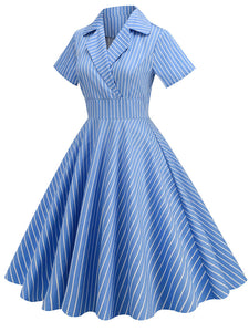 Why Women Kill Beth Ann Sytle 1960s Turn Collar Stripe Swing Dress