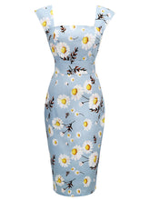 Load image into Gallery viewer, Blue Daisy Square Collar 1960S Bodycon Dress