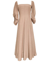 Load image into Gallery viewer, Retro Palace Puffed Sleeves Square Collar Linen Vintage Dress