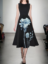 Load image into Gallery viewer, Black Flowers High Waist Swing Vintage Dress With Pockets