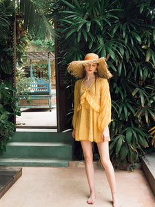 3PS Yellow Fairy Vintage One Piece Dress And Bikinis Swimwear Bathing Suit