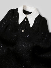 Load image into Gallery viewer, Black Turn Down Collar Puff Sleeve 1940S Split Bodycon Dress