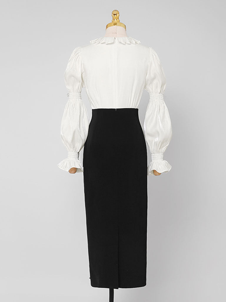 white peter pan collar dress White Peter Pan Collar Long Sleeve Fake Two Piece Little Black Dress – Jolly Vintage