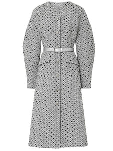Light Grey V Neck Polka Dot Woolen Coat