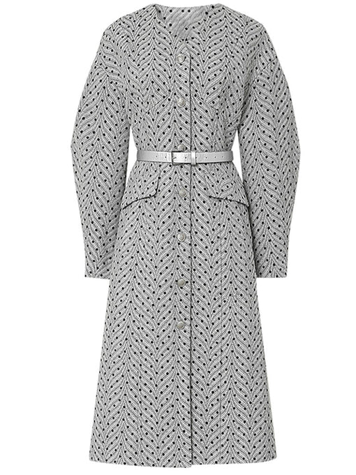 Light Grey V Neck Polka Dot Woolen Coat