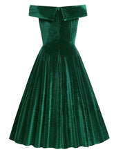 Load image into Gallery viewer, Christmas Green Off Shoulder Velvet 1950S Vintage Swing Dress
