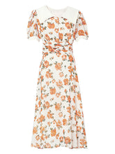 Load image into Gallery viewer, Orange Rose Chelsea Collar Puff Sleeve 1940S Dress