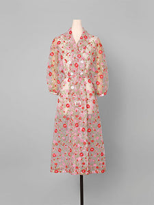 Women's Coat Flower Embroidered Lace Sheer Vintage Coat With Belt