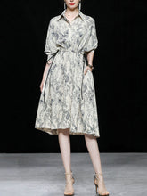 Load image into Gallery viewer, Apricot Doll Sleeves Nipped Waist Slim Print Shirt Dress