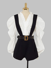 Load image into Gallery viewer, 2PS White Puff Sleeve 1950S Vintage Shirt And Black Shorts Suits