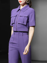 Load image into Gallery viewer, 2PS Workwear Style Cropped Top Flared Trousers 1970S Set