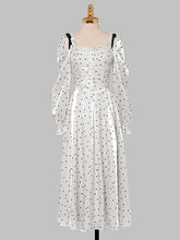 Load image into Gallery viewer, White And Black Polka Dots Square Collar Long Sleeve Party 1950S Dress
