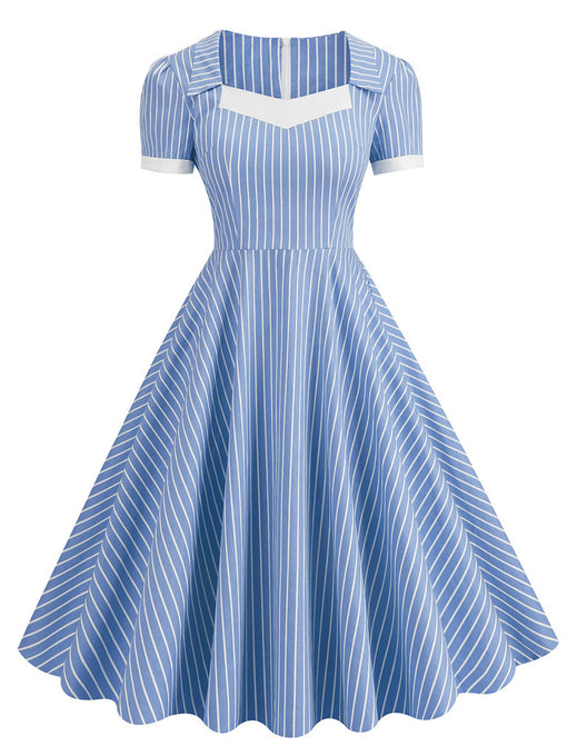 Square Collar Stripe 1950S Vintage Dress