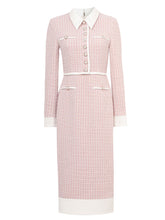 Load image into Gallery viewer, Pastel Pink Lapel Long Sleeve Tweed 1960S Dress