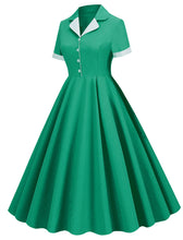 Load image into Gallery viewer, Green Solid Color Turn Down Collar Short Sleeves 1950S Vinatge Shirt Dress