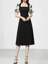 Load image into Gallery viewer, Black Butterfly Puff Sleeve Audrey Hepburn Style 50S Dress