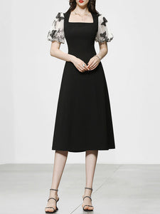 Black Butterfly Puff Sleeve Audrey Hepburn Style 50S Dress