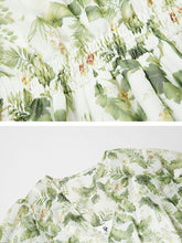 Load image into Gallery viewer, Light Green Floral Print V Neck Vintage Style Ruffles Dress