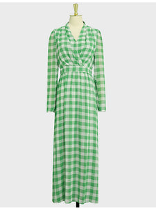 Vintage Green And White V Neck Maxi Dress