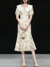Load image into Gallery viewer, White Floral Print Puff Sleeve Vintage Mermaid 1940S Fish Tail Vintage Lace Dress