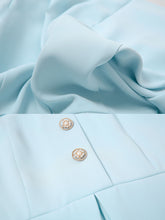 Load image into Gallery viewer, Retro Blue Short Sleeve New Look Style Pleated Fake Two Piece Suit Dress