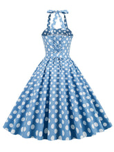 Load image into Gallery viewer, Blue And White Polka Dots Vintage Halter 1950S Dress With Belt