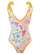 Load image into Gallery viewer, Floral Print Retro Style V Neck One Piece With Bathing Suit Wrap Skirt