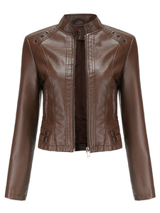 Cool Girl Coat Long Sleeve PU Leather Motorcycle Jacket