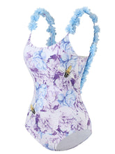 Load image into Gallery viewer, Floral Print Flower Strap One Piece With Bathing Suit Wrap Skirt