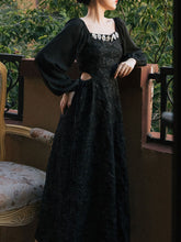 Load image into Gallery viewer, Black Glass Diamond Rose Jacquard Hollow-carved Dress 1950S Hepburn Style Outfits