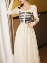 Load image into Gallery viewer, Plaid Sweater With Pleats Swing Tulle Dress 1950S Hepburn Style Outfits