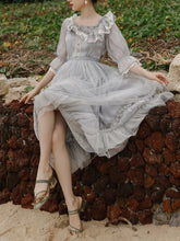 Load image into Gallery viewer, Grey Ruffles Puff Sleeve Lace Vintage 1950S Swing Victoria&#39;s Fairy Dress