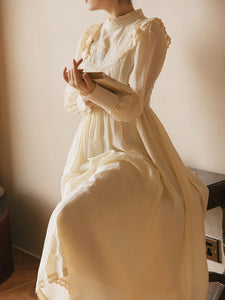 【Pre-Sale】Apricot Lace Ruffles Edwardian Revival Dress