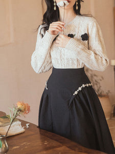 2PS Bowknot Sweater And Pleats With Glass Diamond Swing Skirt 1950S Hepburn Style Outfits