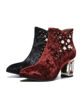Load image into Gallery viewer, 7CM Luxury Pearls And Diamonds Chunky High Heel Bootie Vintage Shoes