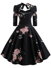Load image into Gallery viewer, Cotton Floral Printed Back Bow Hollow Out 1950S Dress