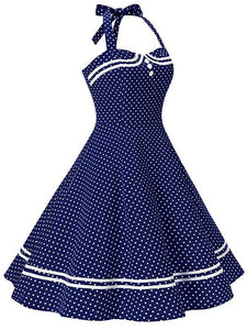 1950S Polka Dots Halter Sailor Style Dress 