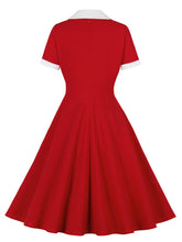 Load image into Gallery viewer, Red Flower V Collar 1950S Vintage Dress With Button