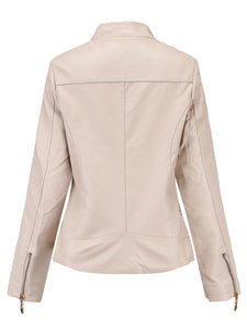 Soft Coat Long Sleeve PU Leather Motorcycle Jacket For Women