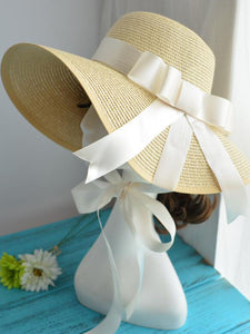 Sweet Green Bow Vintage Pride And Prejudice Same Style 1950S Straw Hat