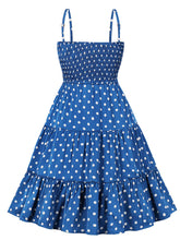 Load image into Gallery viewer, Blue And White Polka Dots Big Bow Swing Dress
