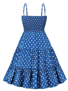 Blue And White Polka Dots Big Bow Swing Dress