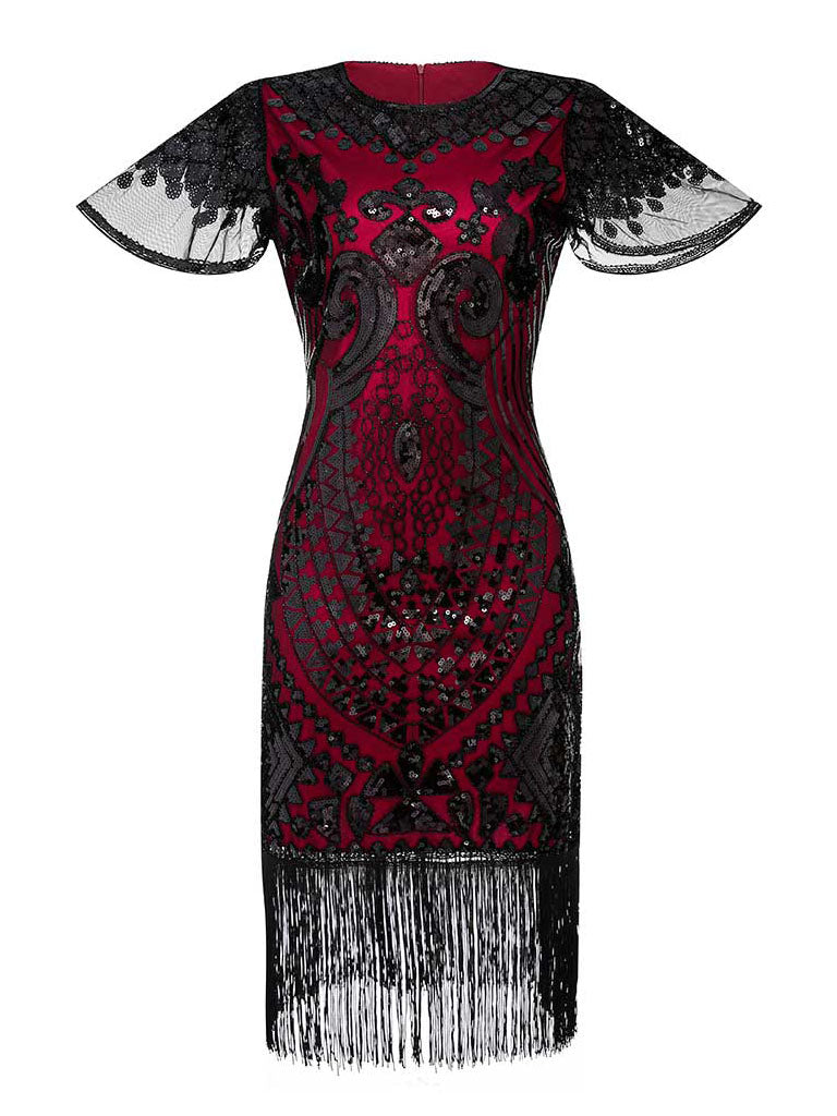 Women's 1920s Flapper Dress Short Sleeve Sequin Art Deco Fringed Gatsby Costume Women's 1920s Flapper Dress Short Sleeve Sequin Art Deco Fringed Gatsby Costume
