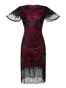 6 Colors Short Sleeve 1920s Sequined Flapper Dress